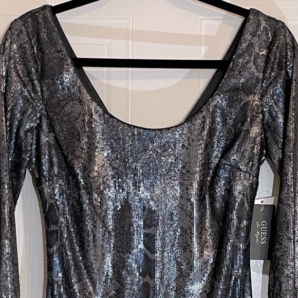 NWT Guess Los Angeles Sequined Sexy Evening Club Dress in Pewter (2) - Picture 3 of 15